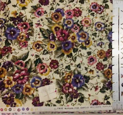 Marcus Faye Burgos Pansy On CreamCotton Fabric  By The Yard • $16.99