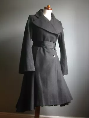 £89.99 • Buy TOPSHOP COAT Victorian Goth Fit Flare Dom Riding 10 8 MARY POPPINS Wool TRENCH 