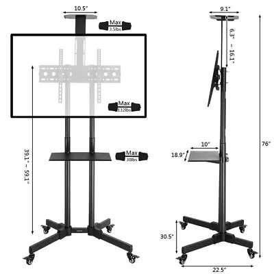 For 32-70  TV Mobile Cart Floor Stand Height Adjustable Display Stand Heavy Duty • $69.99