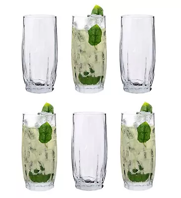 6 Highball Tumblers Long Drink Glasses Juice Water Cocktail Shake Drinking 280ml • £8.99