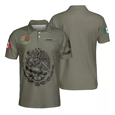 All-over Print Unisex Polo Shirt Custom Name Mexico Coat Of Arms & Flag - #6 • $28.99