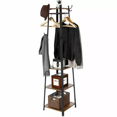 Heavy Duty Hall Tree Hat & Coat Stand Corner Home Storage Shelves Hanging Hooks • $59.98