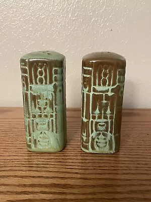 Frankoma Prairie Green Mayan Aztec Salt & Pepper Shakers • $3.99