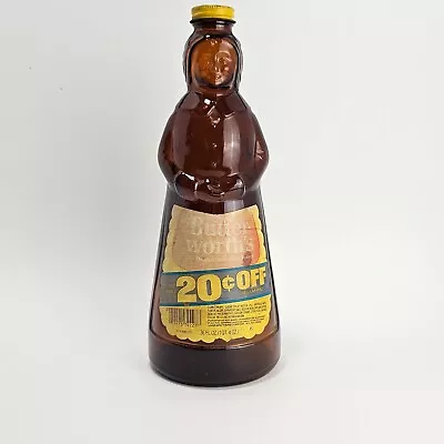 Mrs. Butterworth's 36 Oz. Brown Amber Glass Syrup Bottle Metal Cap & Paper Label • $10