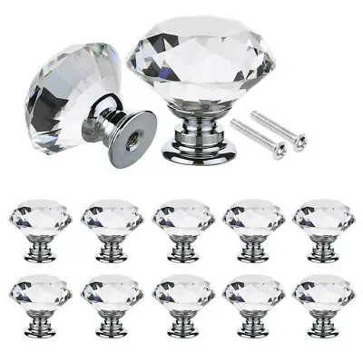 Door Cabinet Knobs Clear Acrylic Diamond Glass Cupboard Drawer Furniture Handle • £23.99