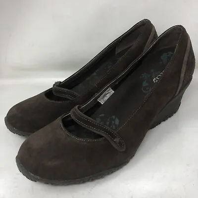 Merrell Womens Petunia Brown Suede Slip On Wedge Heels Mary Jane Shoes Size 9.5 • $29