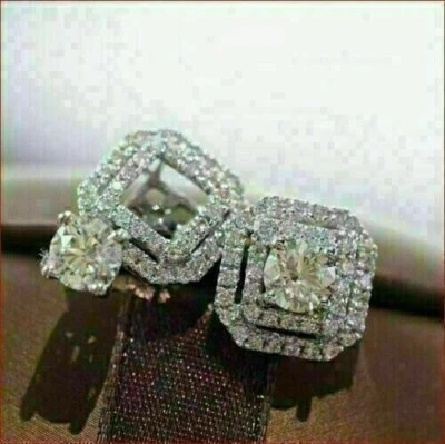 $75.89 • Buy 2.80Ct Round Cut Real Moissanite Halo Stud Jacket Earrings 14K White Gold Plated