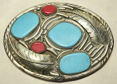 Beautiful Southwest Silver? Turquoise? Coral? Belt Buckle Feathers Broken Read • $100