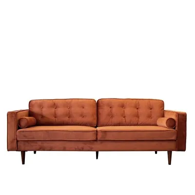 Pemberly Row Mid-Century Modern Harriet Burnt Orange Velvet Sofa • $909.99