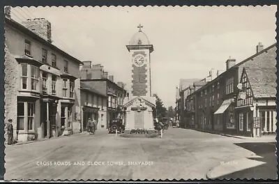 Wales Postcard - Cross Roads And Clock Tower Rhayader     T1745 • £2.39