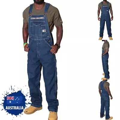 Men Denim Dungarees Casual Bib Pants Trousers Jumpsuit Cargo Overalls Workwear • $84.69