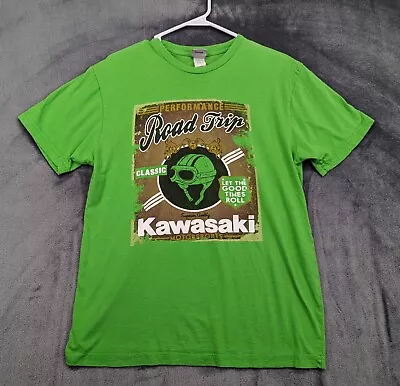 VTG Kawasaki Shirt Mens Medium Motorsports Racing Graphic Print Road Trip Green • $29.99