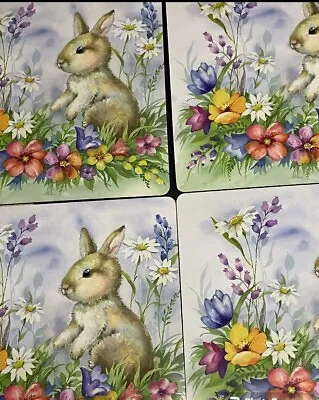 Set Of 4 Benson Bunny Ruby In The Meadow Easter Placements Cork Back • $25