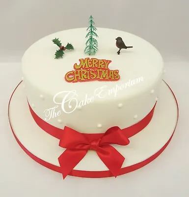  Christmas Cake Topper Decoration Merry Christmas Motto Robin Tree Holly Leaf • £2.39