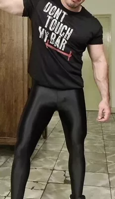 Men's Black Thin Shiny Spandex Tights Compression Pants Medium M • $35