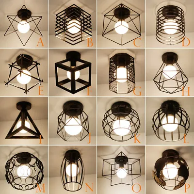 E27 Vintage Metal Cage Industrial Wire Frame Pendant Ceiling Light Lamp Shade • $64.59