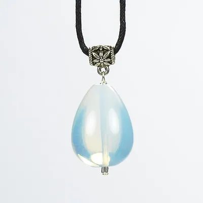 £2.99 • Buy Opalite Gemstone Pendant Necklace With Cotton Cord Lobster Clasp Tibet Silver