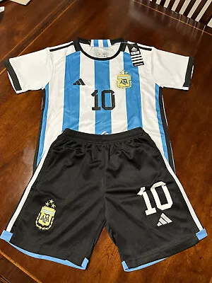 Argentina Messi #10 Soccer Youth Kids Jersey Kit Set Size 24 & 26 NWT • $41.99