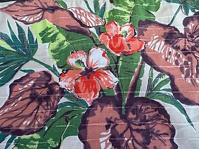 40's Tangerine & Electric LIME Hawaiian Island Barkcloth Vintage Curtain Valance • $44.99