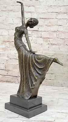 Bronze Modern Vintage Art Deco Sculpture DH Chiparus Female Dancer Metal Statue • £104.99