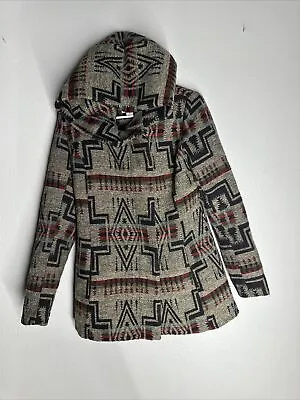 Mossimo Southwestern Hooded Wrap Jacket Aztec Tribal Belt Button Up Coat Small • $28.99