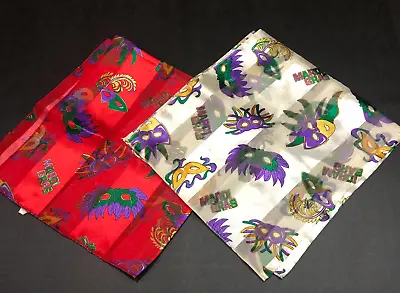 2 Mardi Gras Masquerade Party Masks New Orleans Scarf Bandana Red Purple Green • $12.99