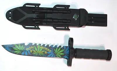 Don't Worry Be Happy Marijuanna Leaf Fixed Blade Survival Knife With Sheath 7.5  • $19.99
