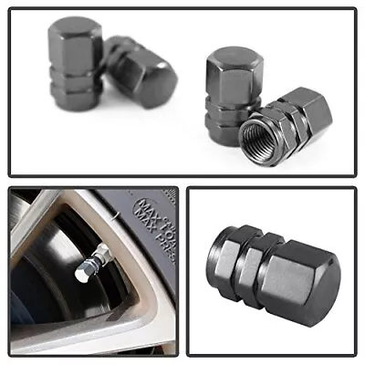 4 Tuner Racing Style Gun Metal Anodized Aluminum Tire Valve Caps (Hexagon Shape) • $7.49