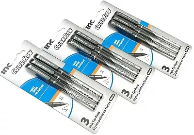 3 PACKS 9 PENS INC® COLOR FLOW FELT TIP PENS BLACK INK 0.5 Mm • $11.99