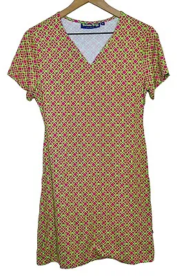 Banana Boat UPF 50+ Green Pink Tile Print V-Neck Short Sleeve Dress Size Medium • $25