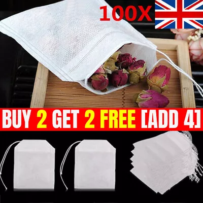 Reusable 100X 100% Cotton Muslin Filter Bags Spices Herbs Tea Soup Drawstring UK • £5.89