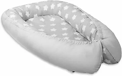 Baby Double-sided Soft Cocoon Bed Grey/Big White Stars On Grey • £24.99