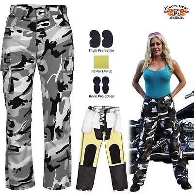 Grey Camo Ladies Motorcycle Jeans DuPont™ Kevlar® Trouser Motorbike Protectors • £68.99