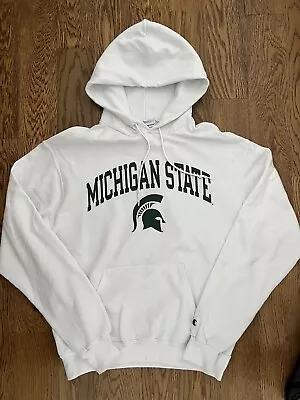 Michigan State University Hoodie Sweat Shirt W/ Pockets White Champion Size Med • $9.99