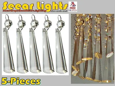 5 Chandelier Cut Glass Crystals Drops Beads Droplets Icicle Prisms Light Parts • £18.99