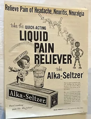 Vintage Alka-Seltzer Magazine Print Ad 1959 Quick Acting Pain Relief Speedy SEE • $12.75