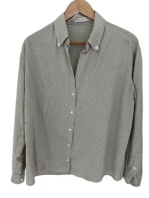 VANESSA BRUNO Green & Cream Stripe Cotton Blouse Size 42  NEW WITHOUT TAGS • $128.68