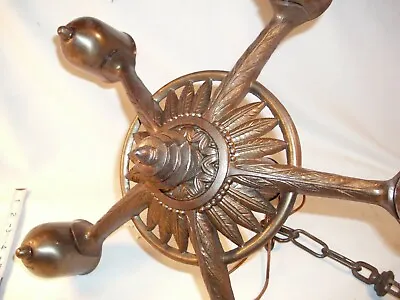 ART DECO CHANDELIER 5 LIGHT CEILING LIGHT FIXTURE 1930s IN CAST IRON • $99.99