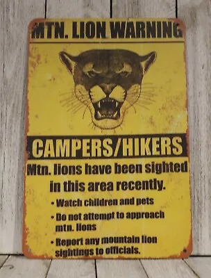 Mountain Lion Tin Warning Sign National Wildlife Refuge Vintage Rustic Style • $10.97