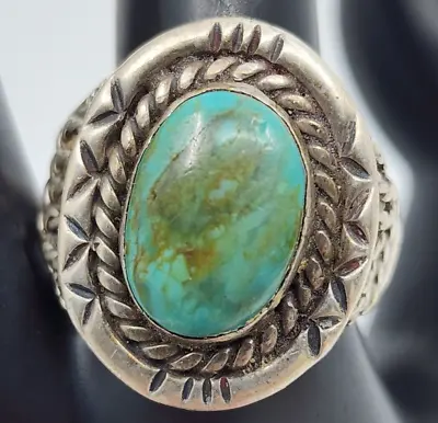 Old Vintage Native American Sterling Silver Turquoise Ring Size 9 • $80.70