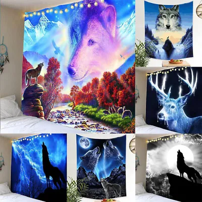 Large Moon Wolf Wall Hanging Lion Tiger Tapestry Blanket Yoga Mat Bedspread Art • $48.38