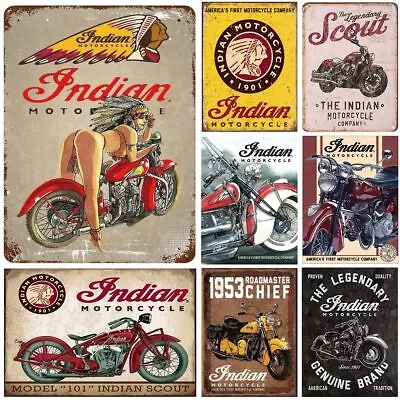 Metal Tin Signs Retro Vintage Indian Motorcycle Girl Wall Art Decoration Poster • $18.99