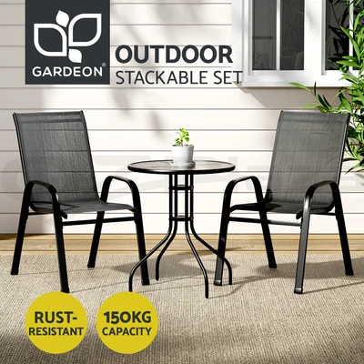 $123.95 • Buy Gardeon Outdoor Furniture 3PC Table And Chairs Stackable Bistro Set Patio Coffee