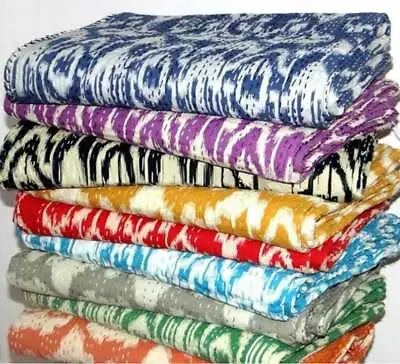 £32.39 • Buy Kantha Quilt Indian  Ikat-Print Handmade Cotton Decor Bedspread Blanket Throw