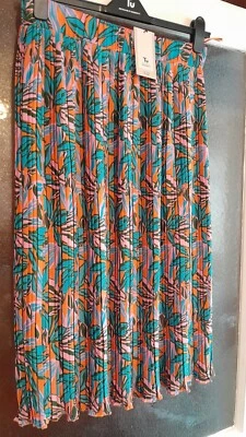 £8.99 • Buy Bnwt Tu Tropical Print Fine Pleated Skirt 12