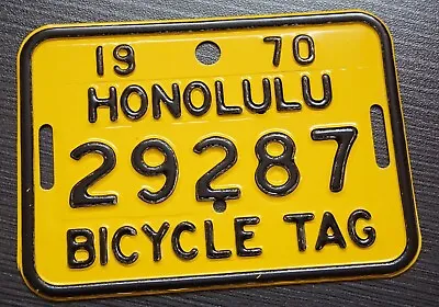 Vintage 1970 Bicycle License Plate Tag HONOLULU HAWAII *HARD TO FIND* • $70