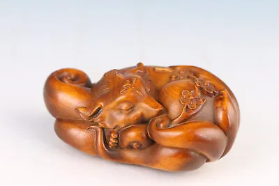 Lovely Japanese Boxwood Hand Carved Fox Figure Statue Netsuke Collectable • £21.59