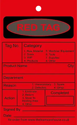 5S Red Tag - 110 X 70mm - Pack Of 100 - 5 S Red Tagging System / Log Lean Tags • £19.99