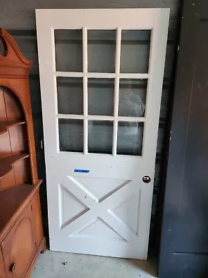 VTG Solid Wood Dutch Door 9 Lite  APPROX 36x80 Shabby White Cottage Entryway • $750