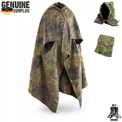 German Army Bundeswehr Flecktarn Poncho W/ Hood Shelter Half Canvas Zeltbahn • £97.30